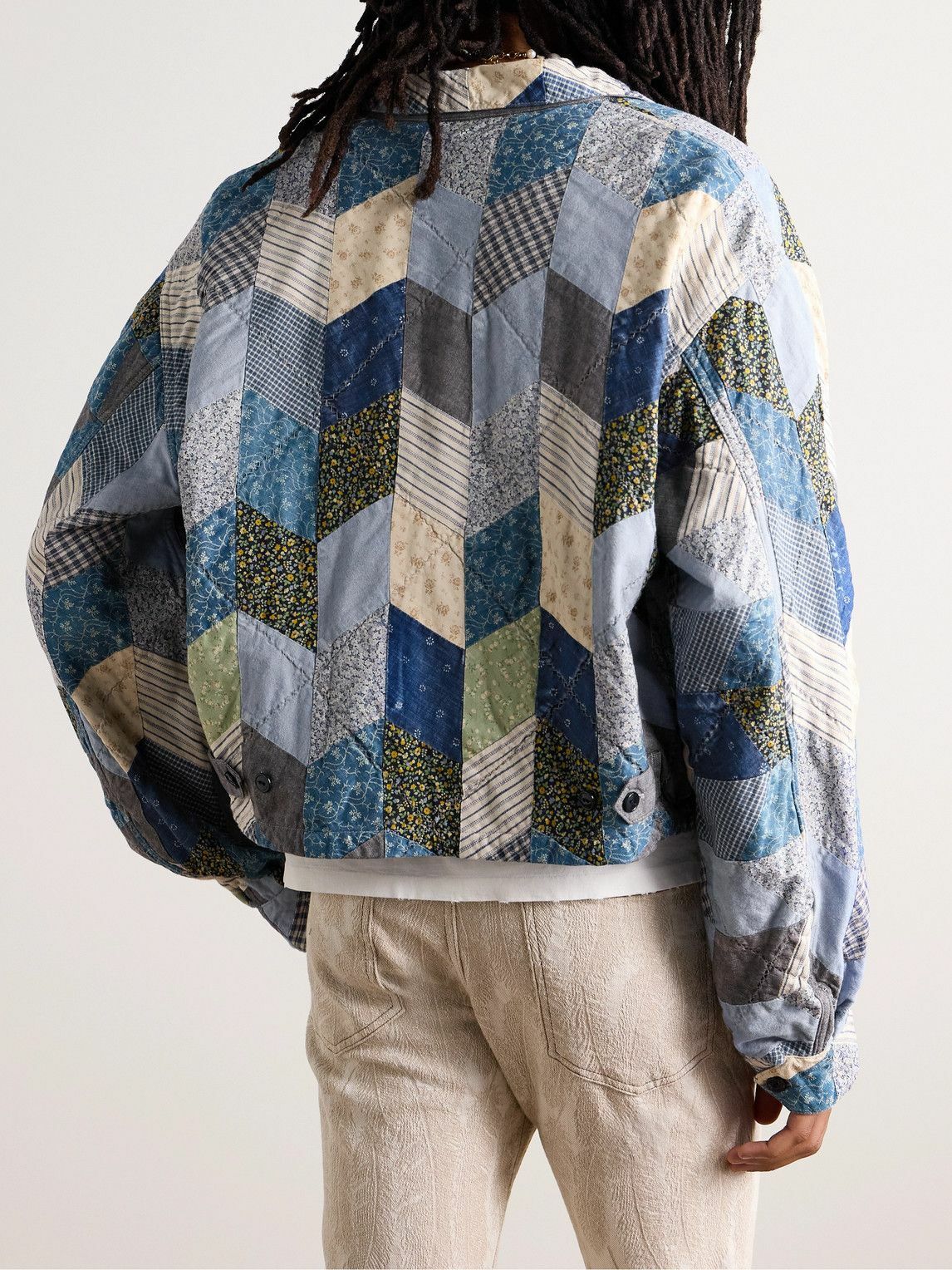 KAPITAL - Yabane Cropped Quilted Patchwork Cotton and Linen-Blend