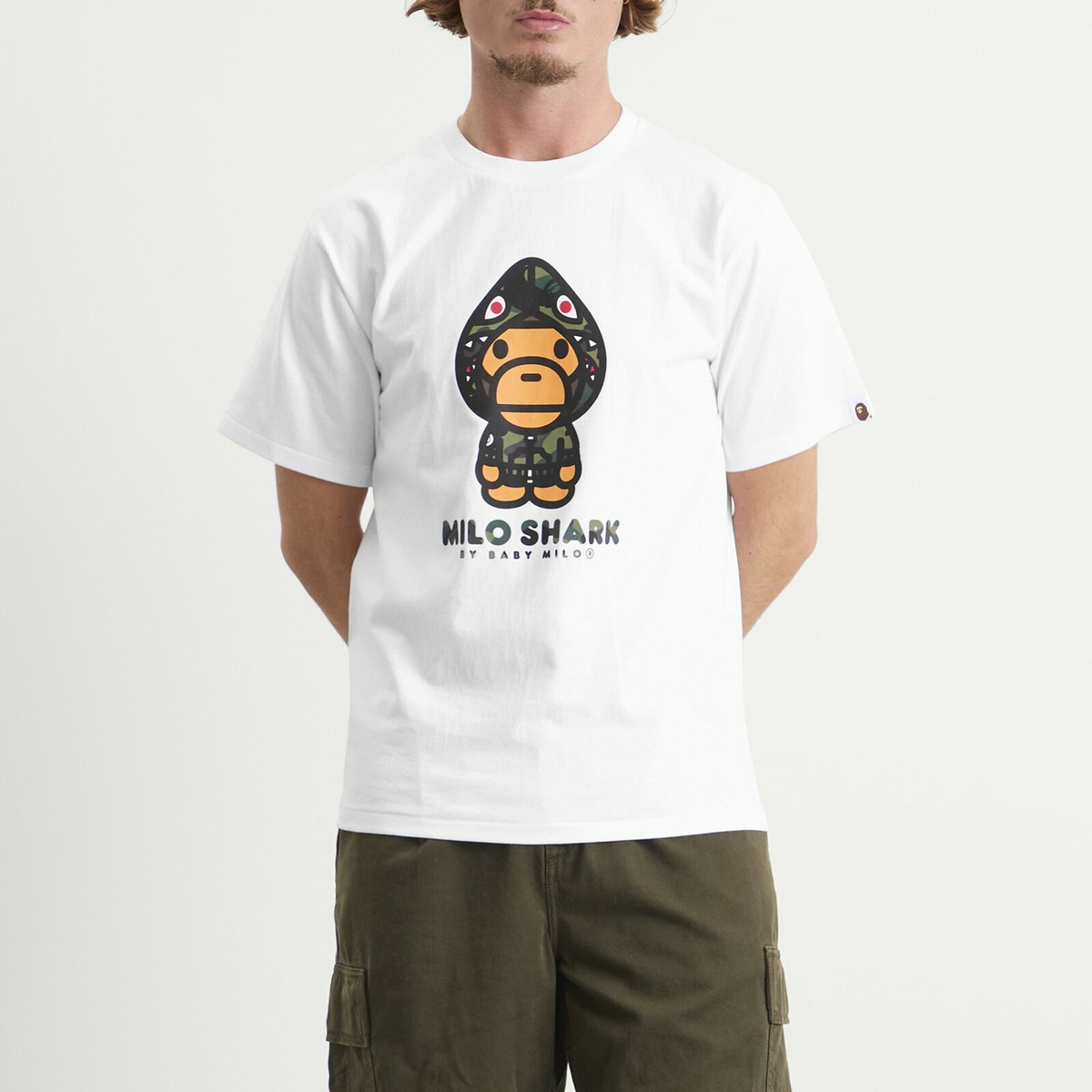 A Bathing Ape Men's 1st Camo Milo Shark T-Shirt in White X Green
