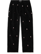 POP TRADING COMPANY - Miffy Pleated Logo-Embroidered Cotton-Corduroy Suit Trousers - Black