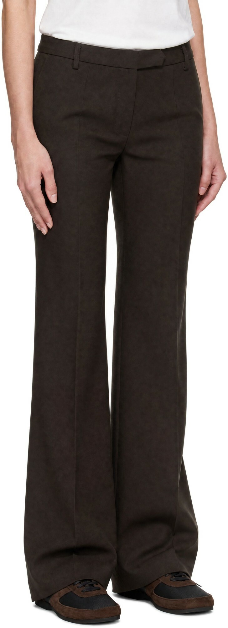 TONYWACK Brown Loose Fit Wool Tailored Trousers