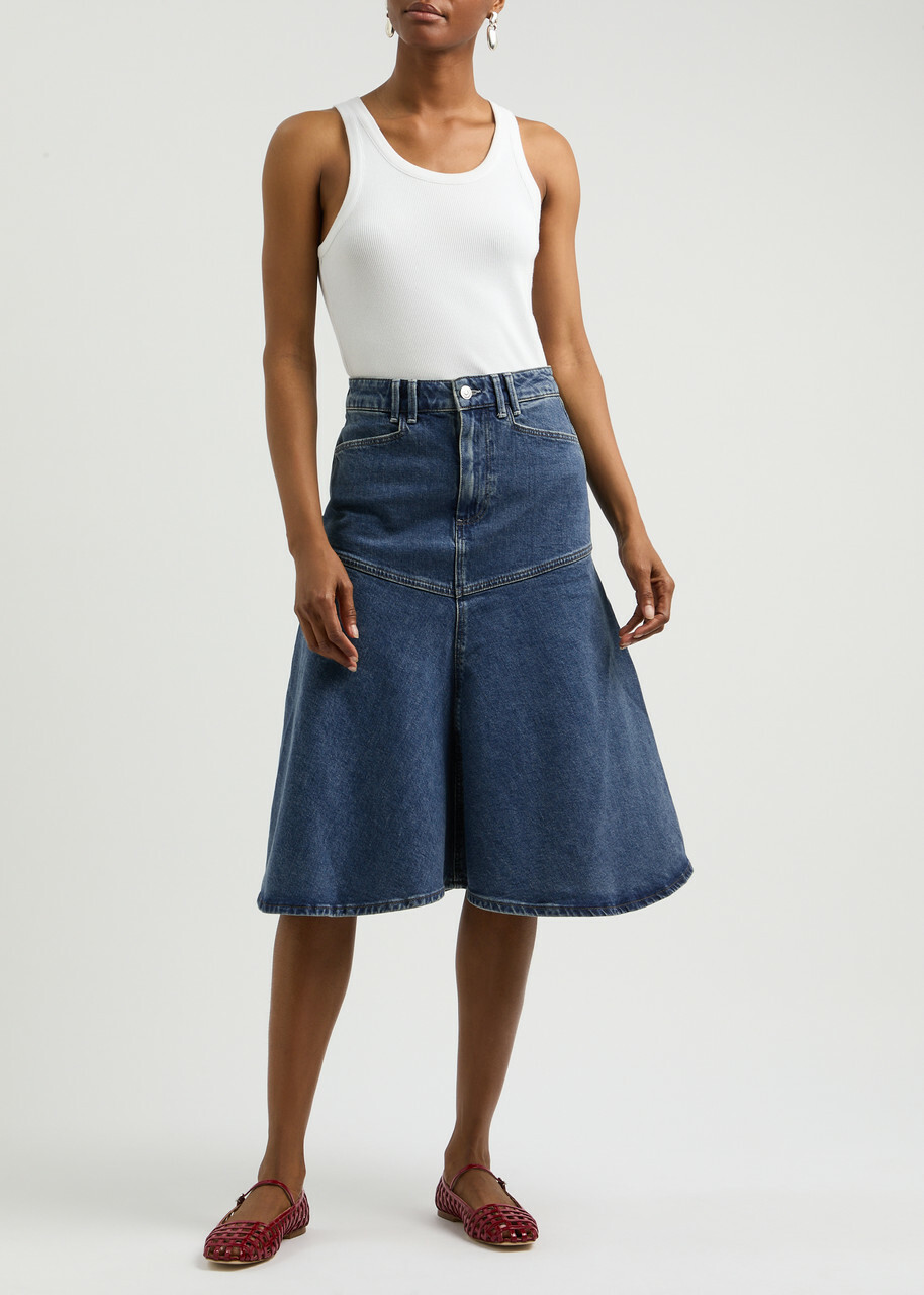 Paige Alice Stretch-denim Midi Skirt Blue