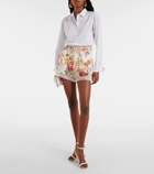 Camilla Sew Yesterday floral lace-trimmed linen shorts