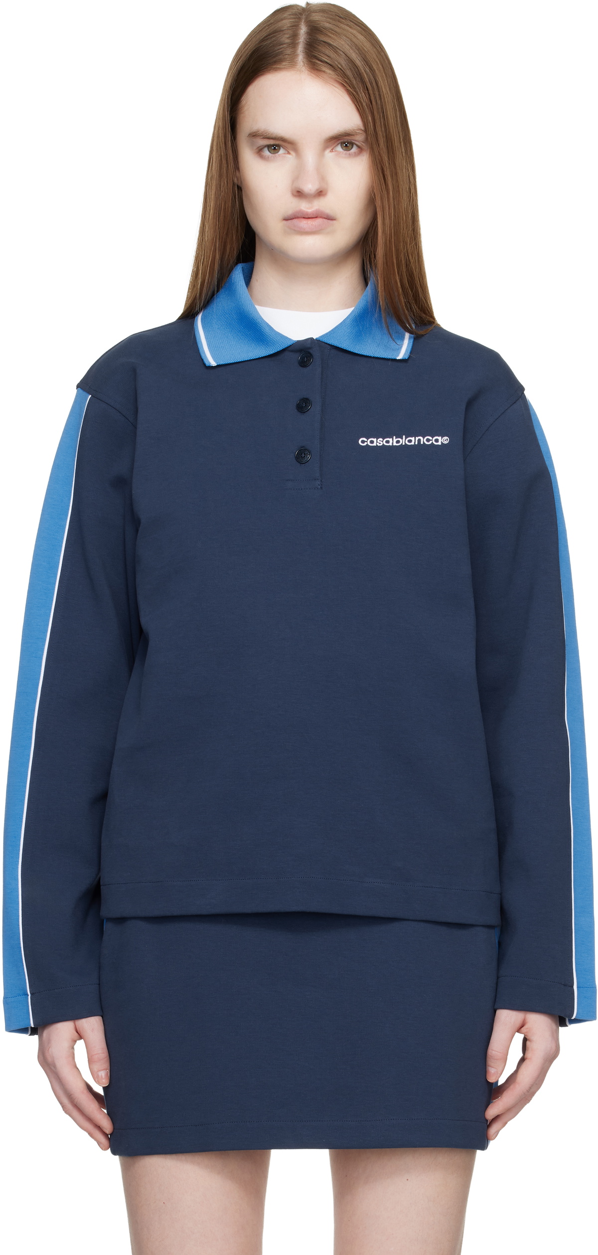 Casablanca Navy Punto Polo Collared Sweatshirt
