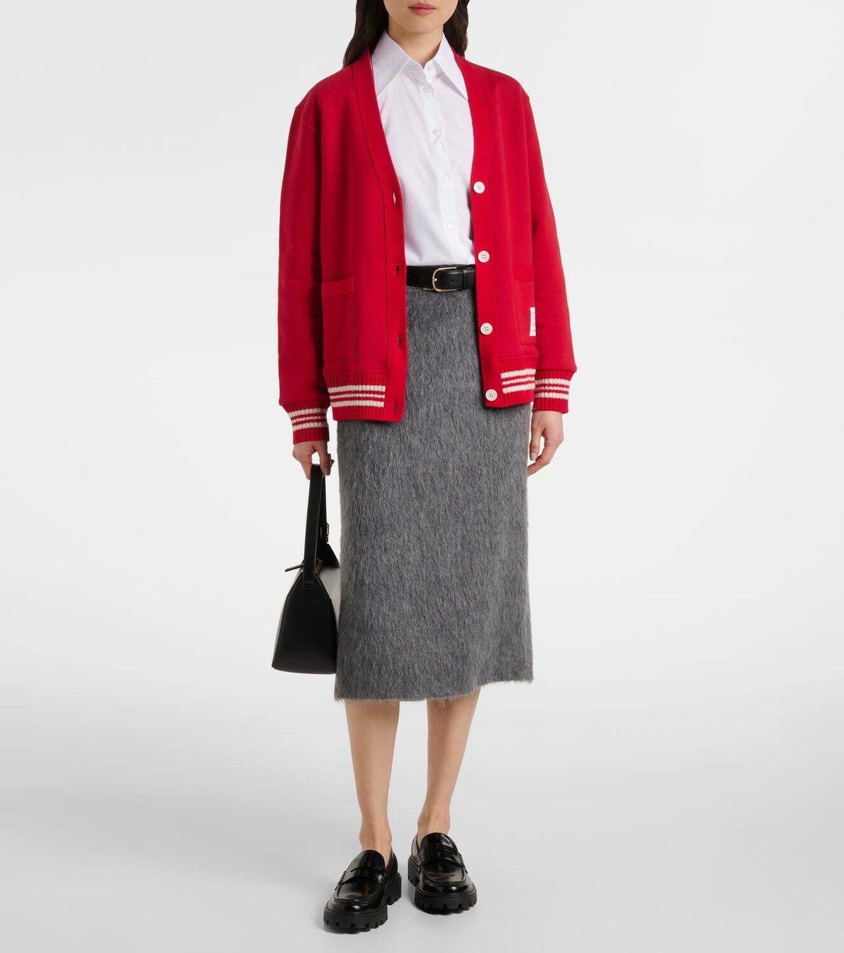 Thom Browne 4-Bar bouclé-trimmed cotton cardigan