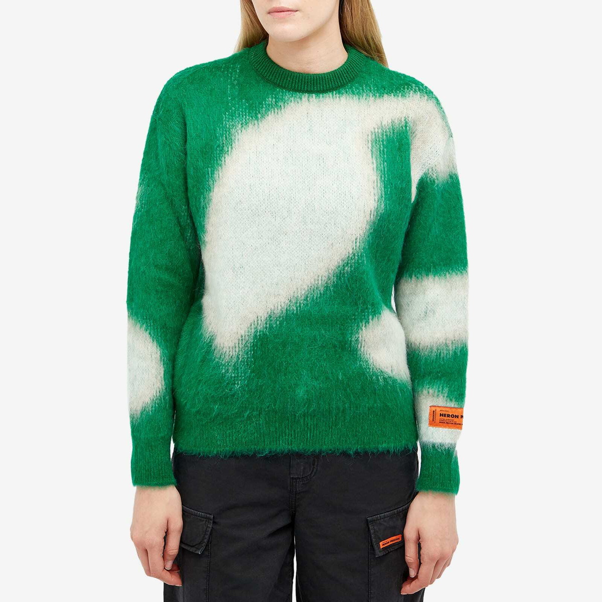 Heron Preston Women's Aop Knit Crew Sweat in Green/White Heron Preston