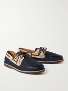 Brunello Cucinelli - Suede-Trimmed Full-Grain Leather Boat Shoes - Blue