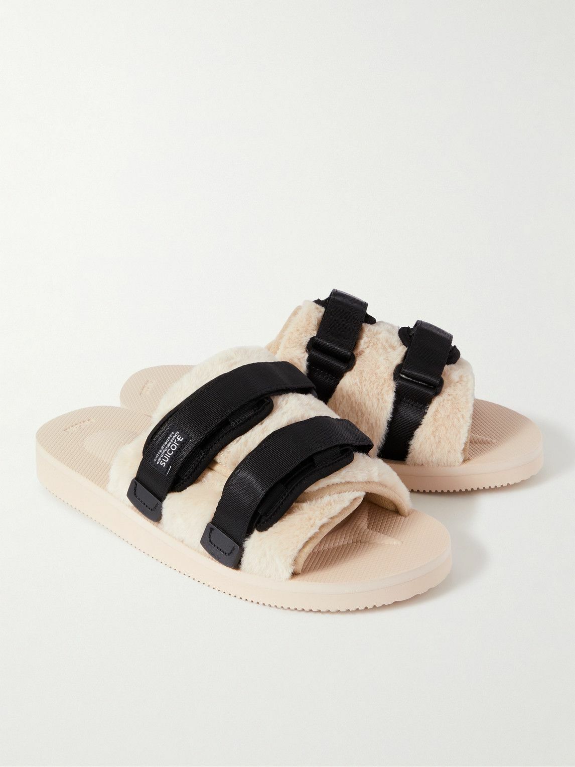 Suicoke Moto Webbing and Shell Trimmed Faux Fur Slides