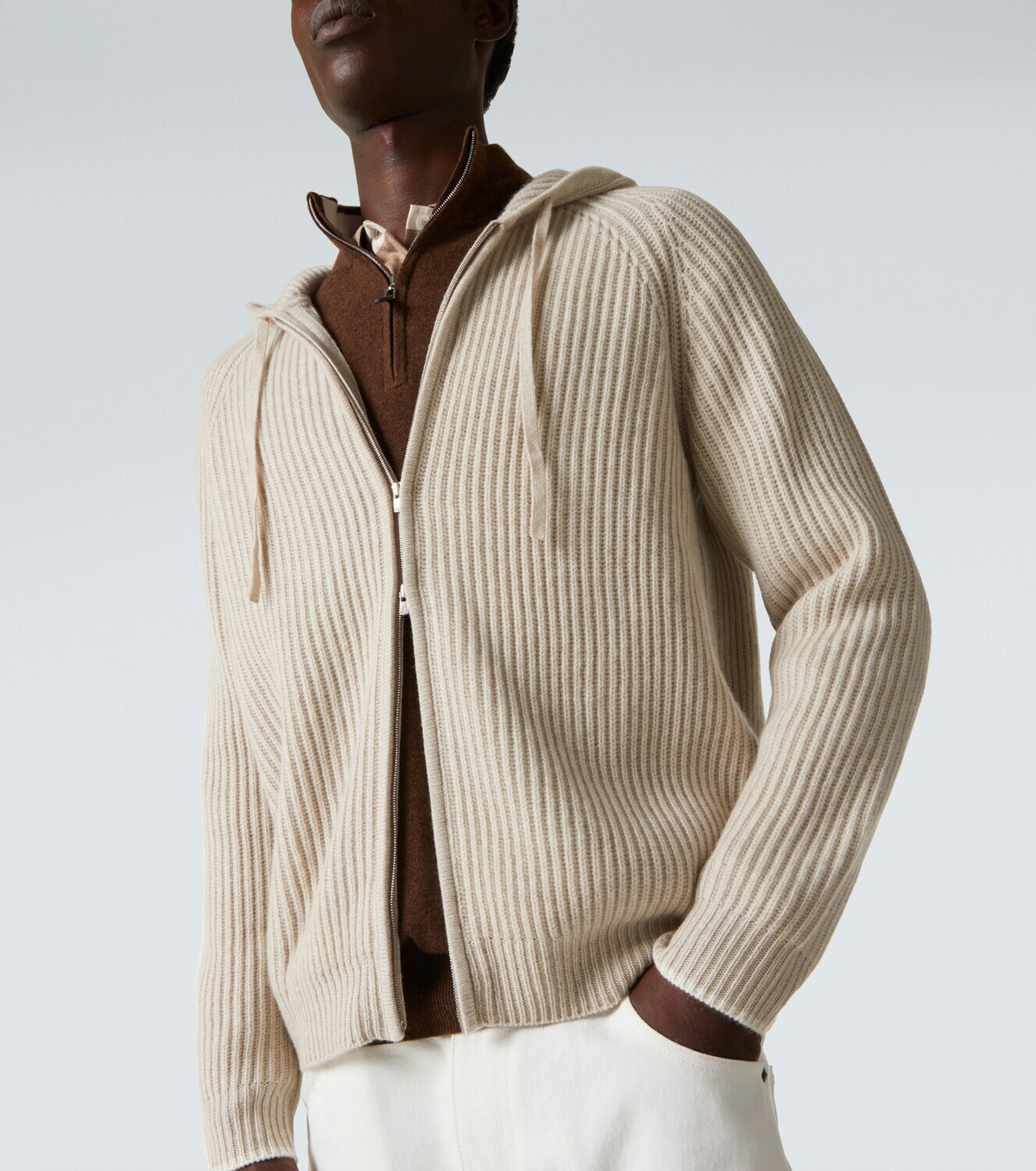 Arch4 Hooded ribbed-knit cashmere zip-up cardigan