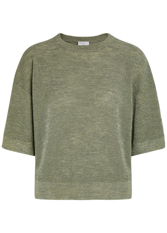 Photo: Brunello Cucinelli Metallic Fine-knit Sweater top Khaki