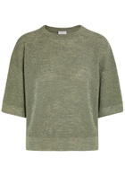 Brunello Cucinelli Metallic Fine-knit Sweater top Khaki