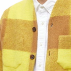 Universal Works Men's Studio Check Wool Fleece Cardigan in Sand/Yellow