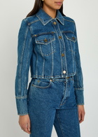 Balmain Cropped Denim Jacket Dark Blue