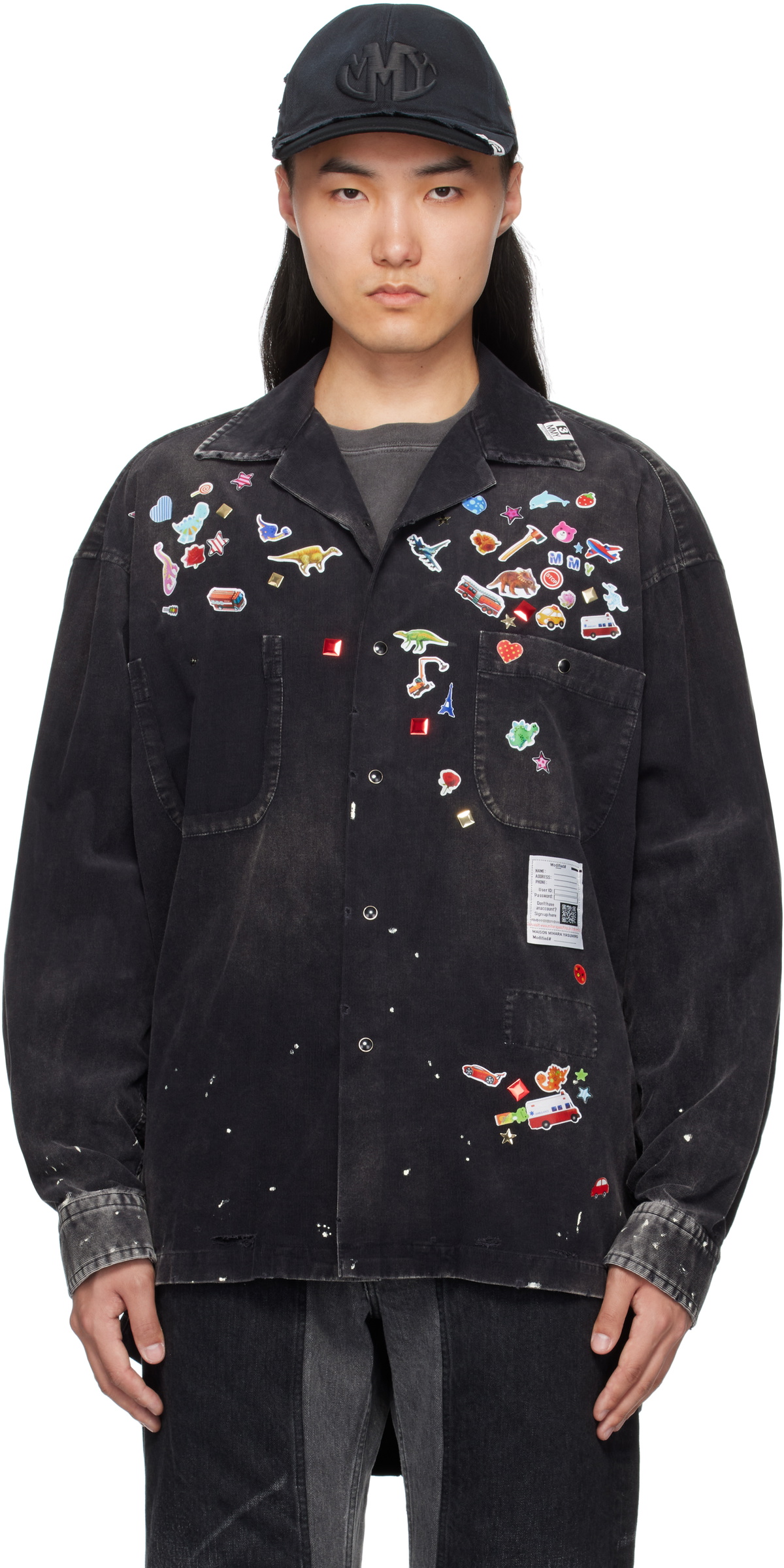 トップス mihara sticker printed corduroy shirt Maison MIHARA YASUHIRO Black Sticker Printed Corduroy Shirt Maison