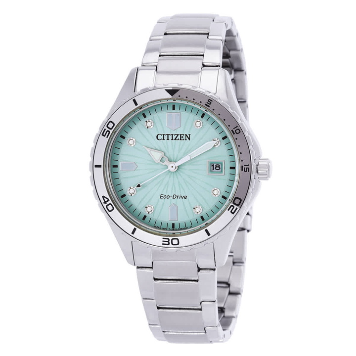 Photo: Citizen Marine Lady Crystal Eco-Drive Green Dial Watch FE6170-88L