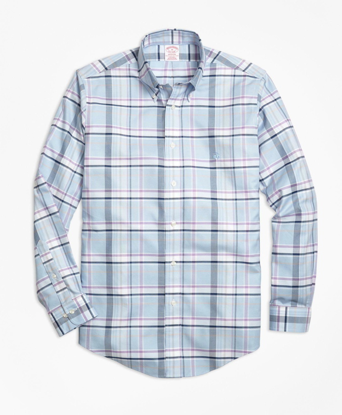 Photo: Brooks Brothers Men's Madison Relaxed-Fit Sport Shirt, Non-Iron Plaid | Purple/Blue