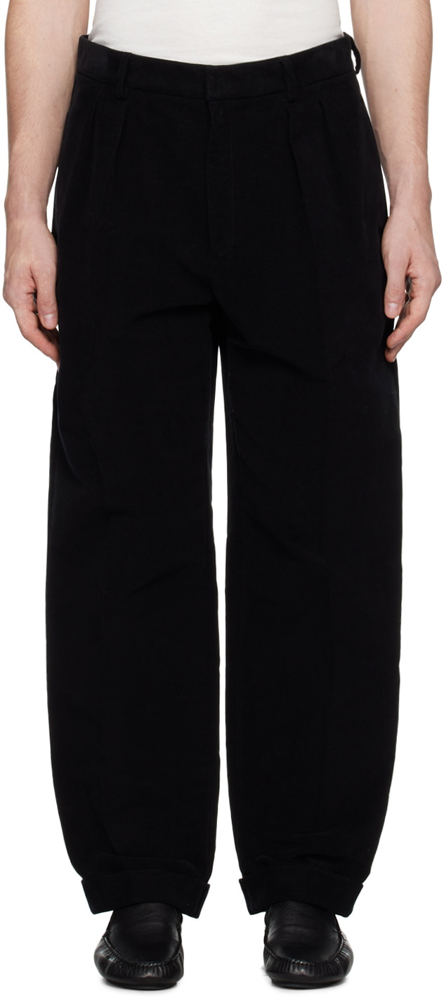 【MODERNIF】Roe Slacks The Row: Black Rolf Trousers | SSENSE