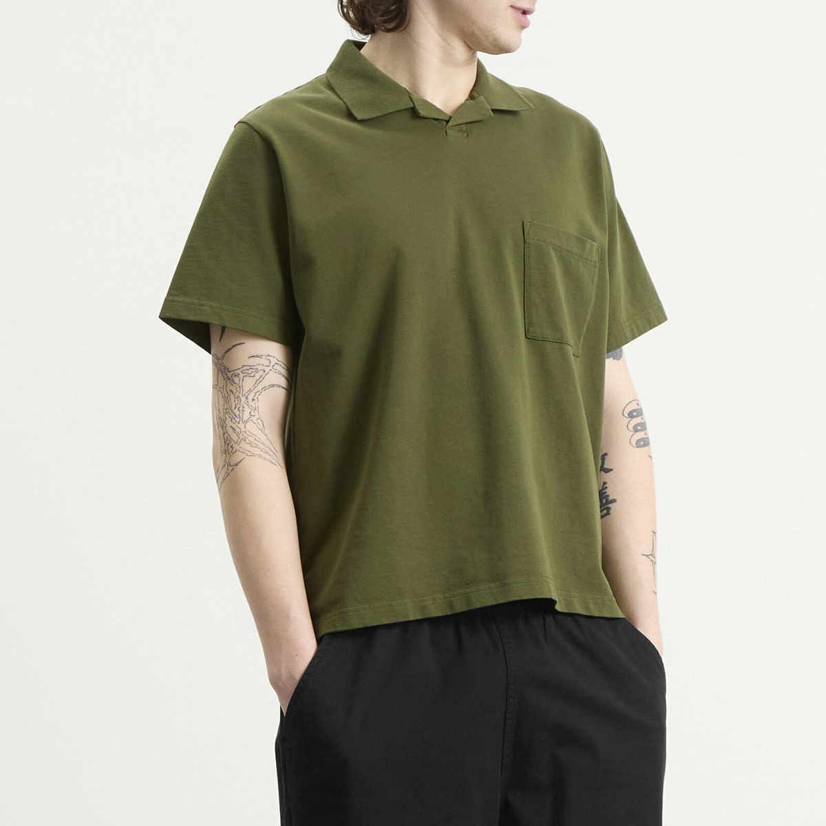 Universal Works Men's Rugby Jersey Oversized Vacation Polo in Olive