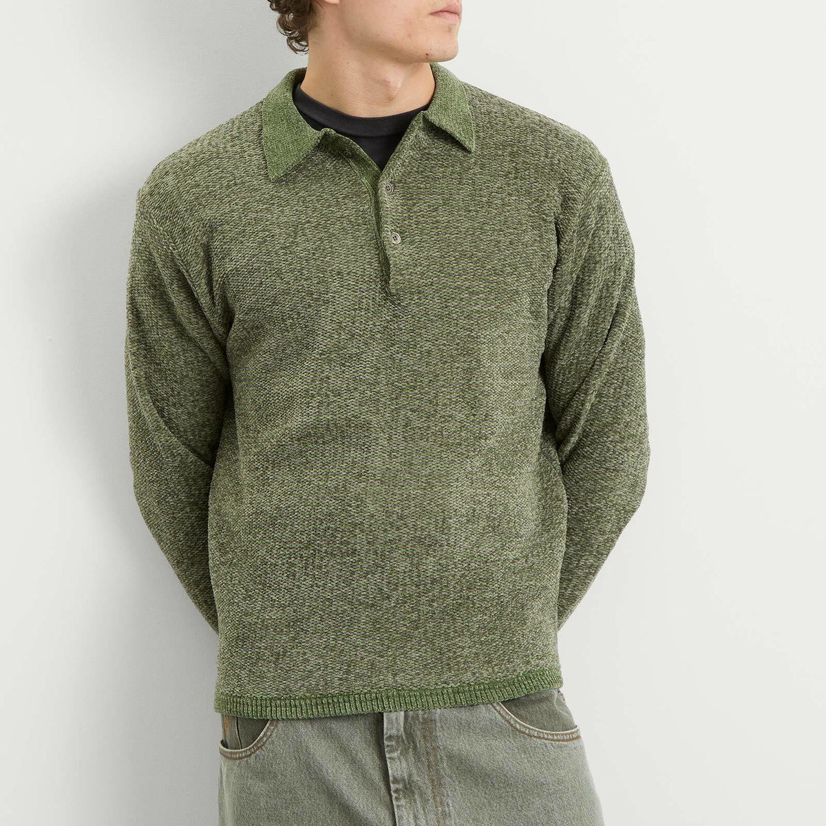 thisisneverthat Men's Velvet Knit Polo in Green