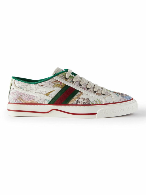 Photo: GUCCI - Tennis 1977 Webbing-Trimmed Printed Canvas Sneakers - White