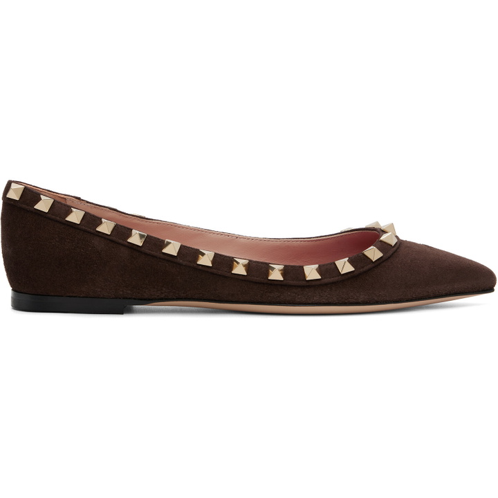 Photo: Valentino Garavani Brown Rockstud Ballerina Flats