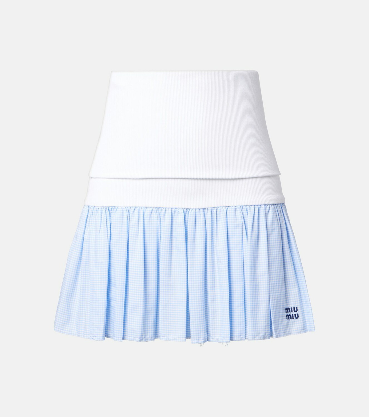 Miu Miu Gingham jersey and poplin miniskirt