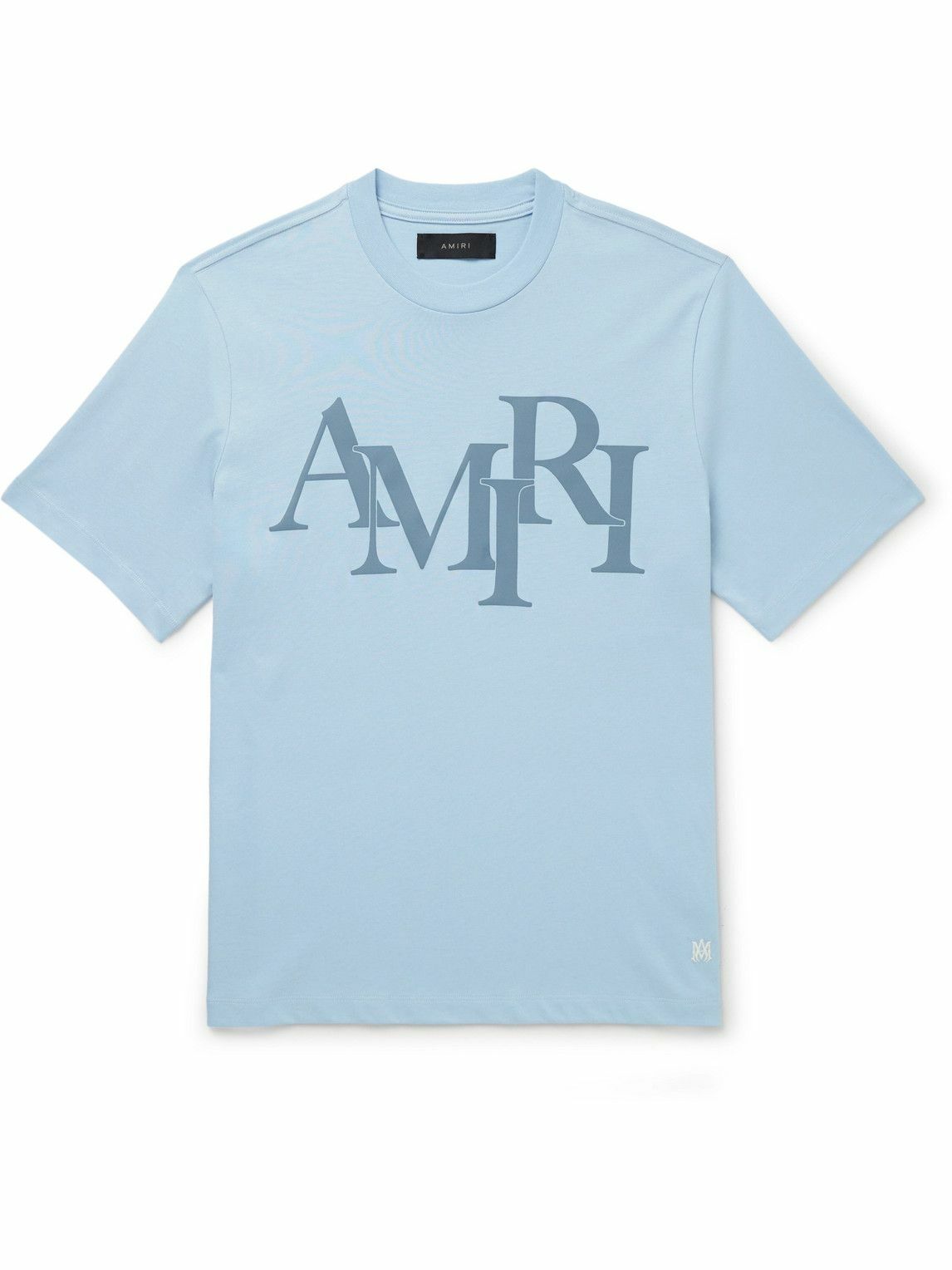 【関税込み】AMIRI ブルー AMIRI Staggered ロゴ Tシャツ AMIRI - Staggered Logo-Print Cotton-Jersey T-Shirt - Blue Amiri