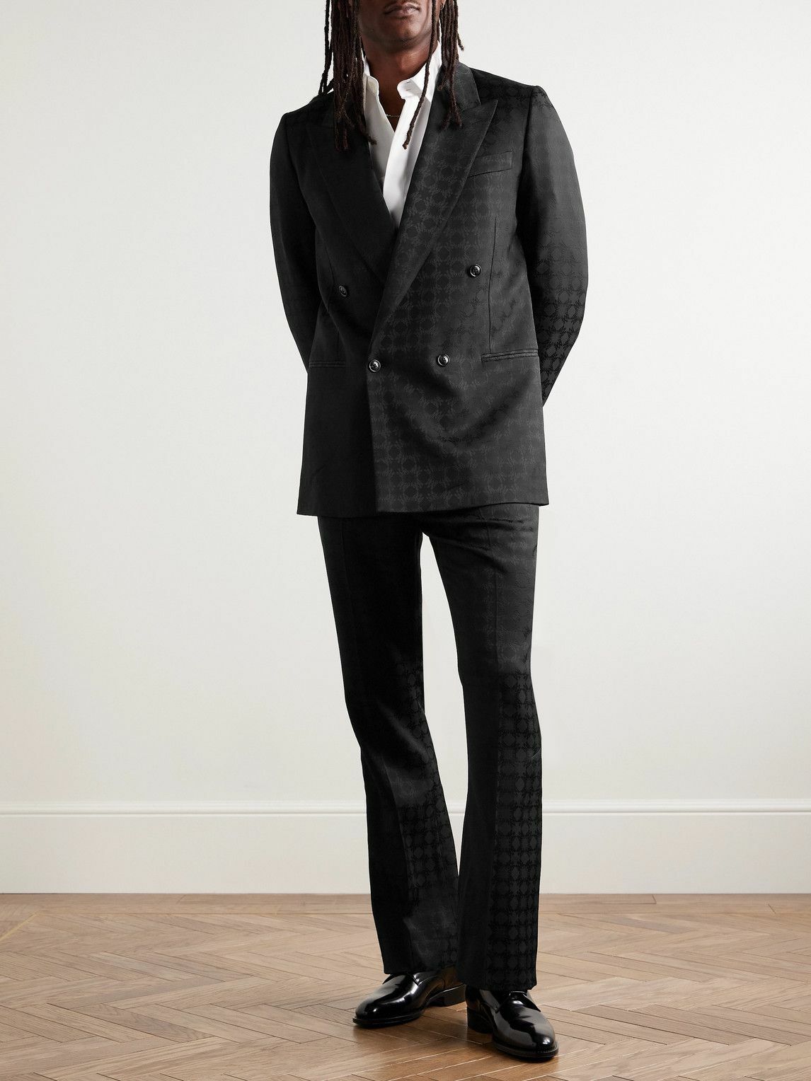AMIRI - Double-Breasted Satin-Jacquard Suit Jacket - Black Amiri