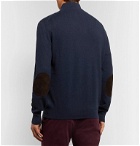 Isaia - Slim-Fit Suede Elbow-Patch Cashmere Half-Zip Sweater - Blue