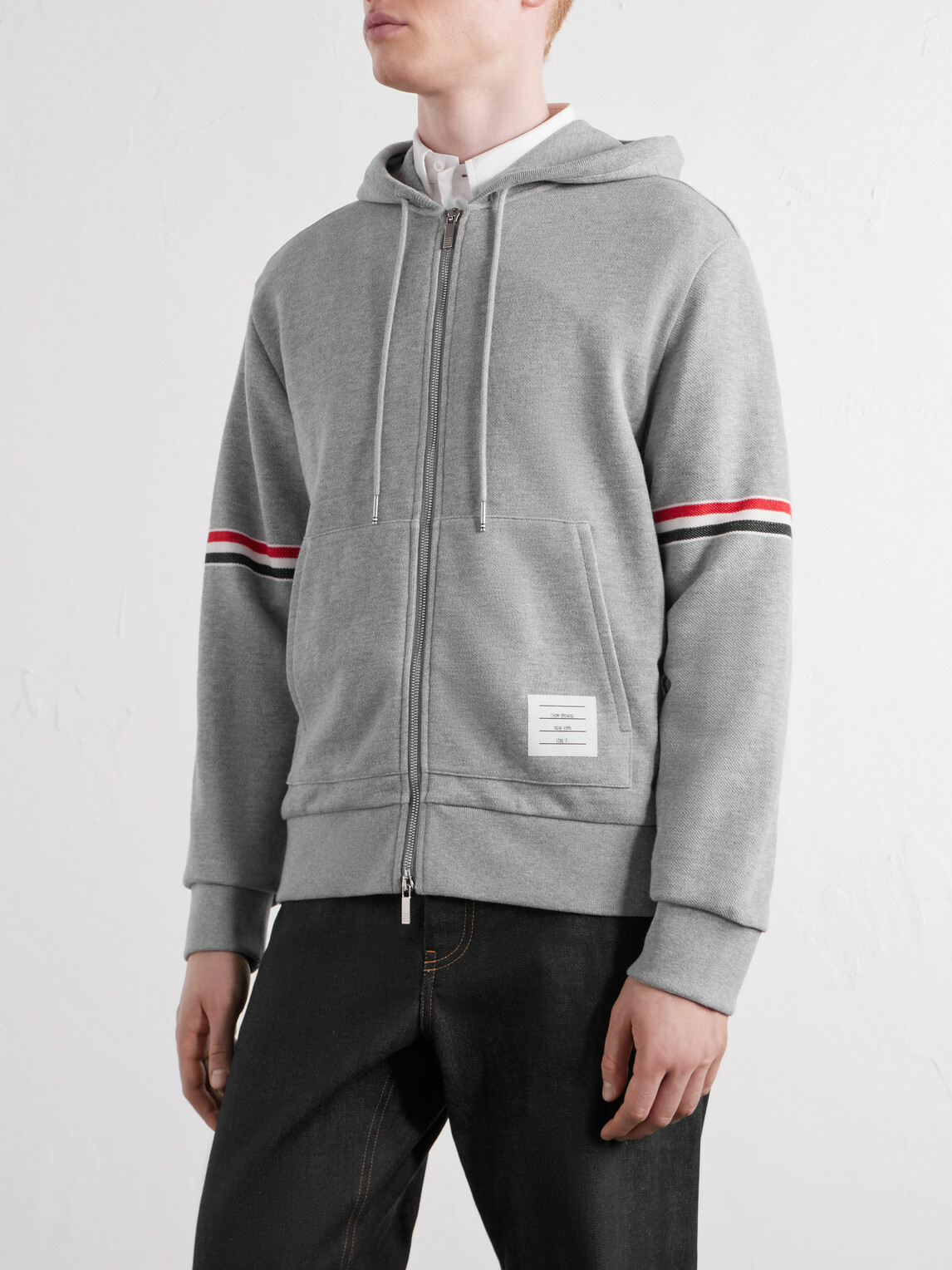 Thom Browne - Cotton-Piqué Zip-Up Hoodie - Gray