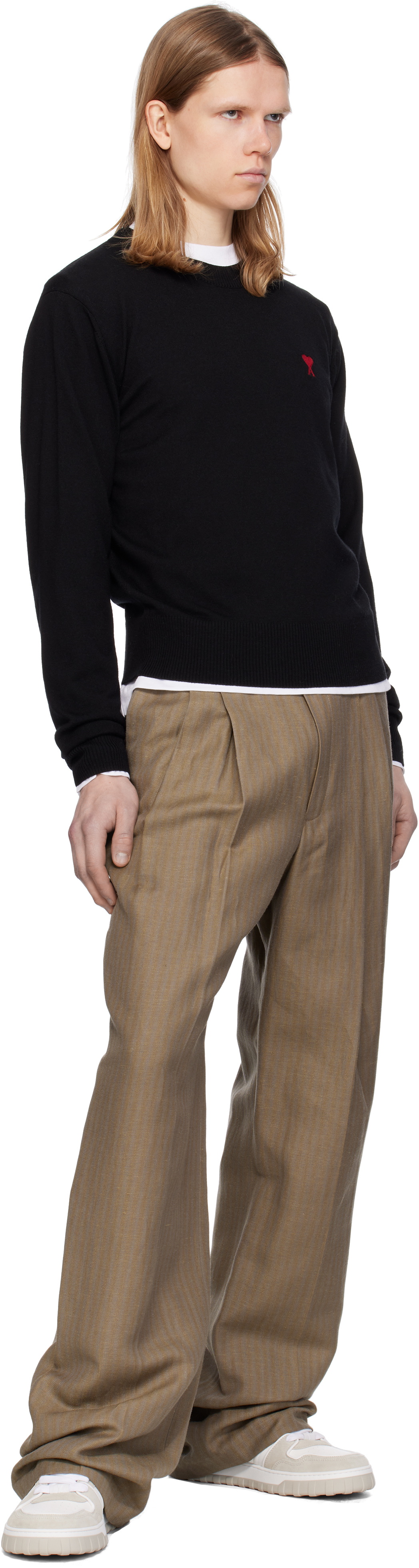 AMI Paris Black Wool Ami de Coeur Crew Neck Sweater