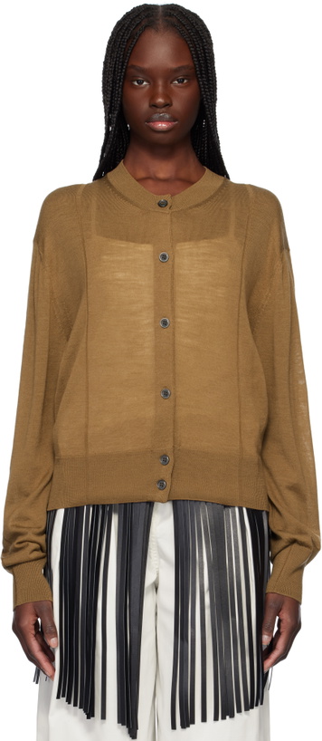 Photo: RECTO Tan Crewneck Sheer Knit Cardigan