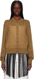 RECTO Tan Crewneck Sheer Knit Cardigan