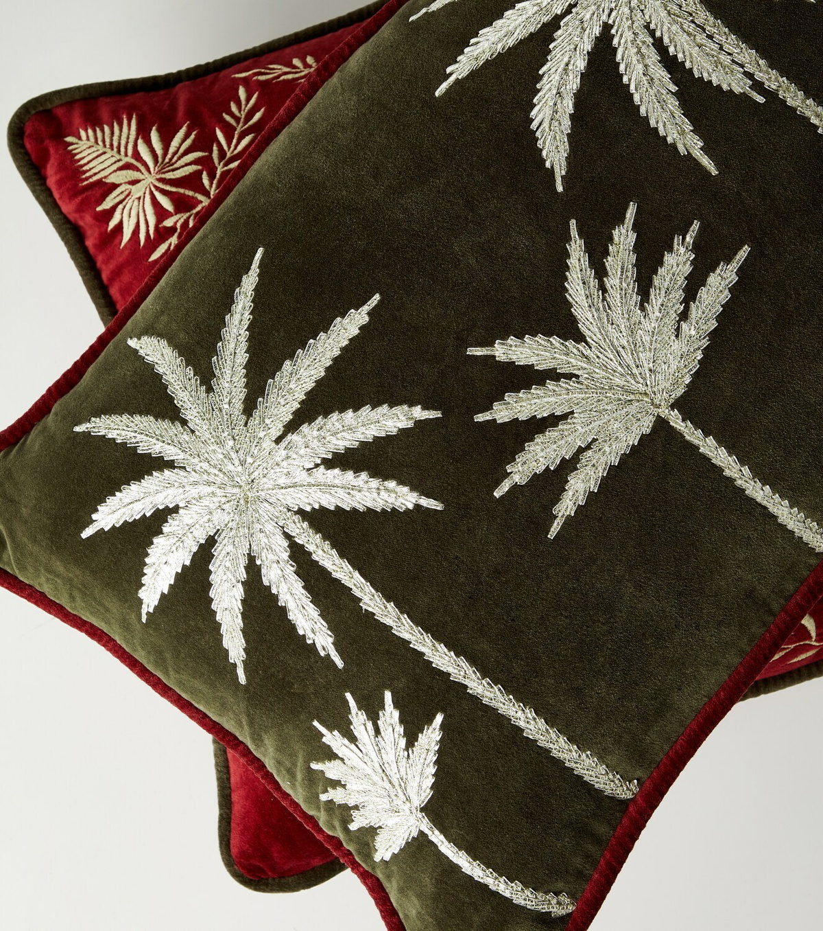 Les-Ottomans Embroidered cotton velvet cushion