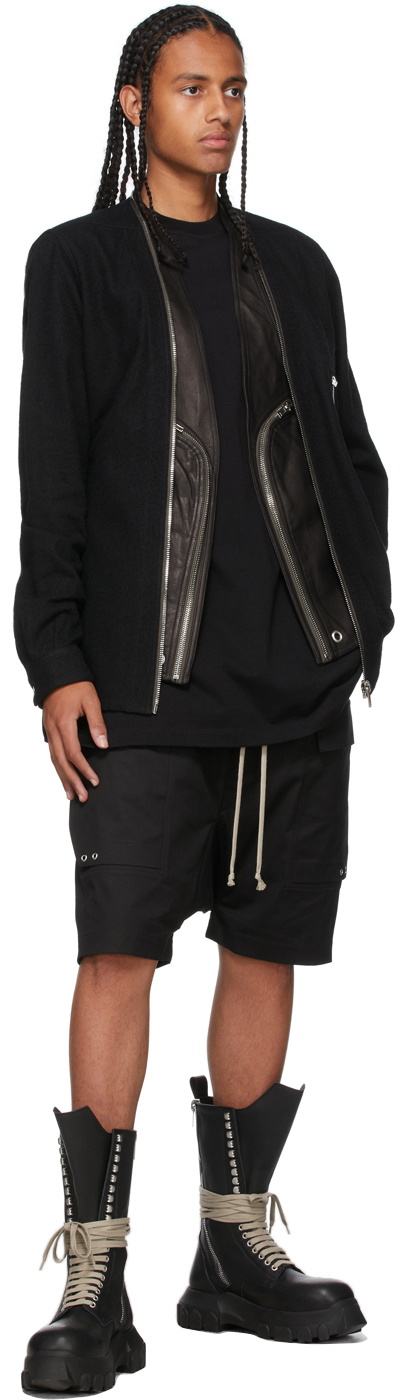 Rick Owens Black Wool Flannel Larry Zip Shirt Rick Owens