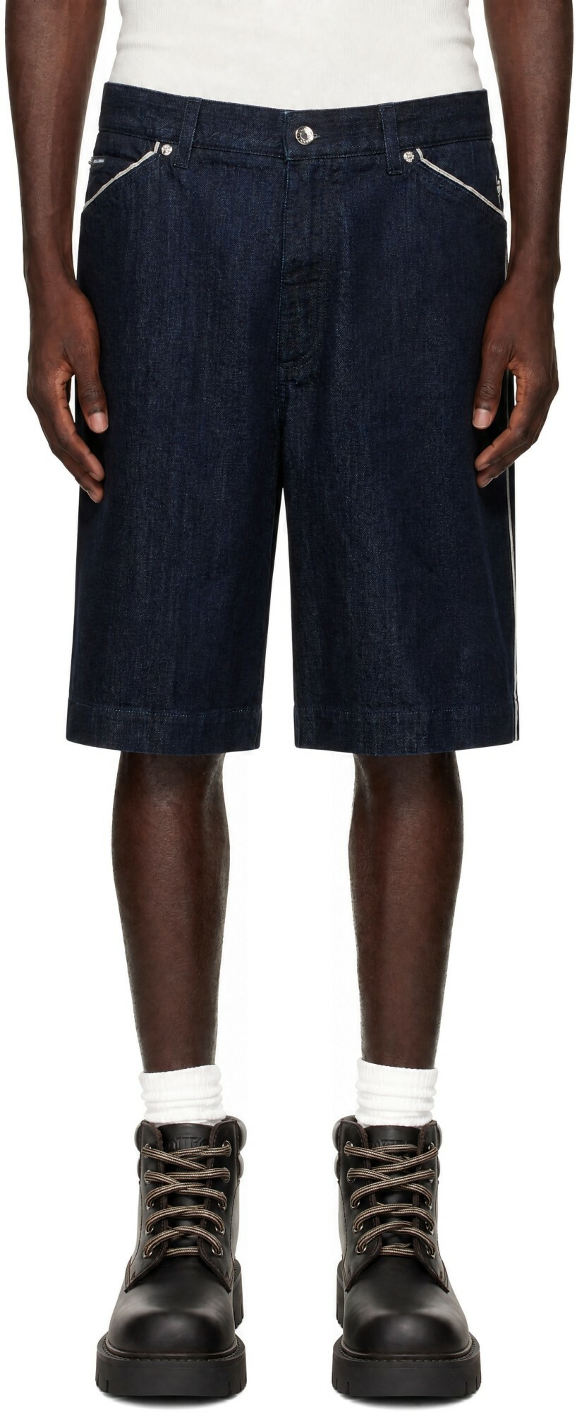 Dolce&Gabbana Blue Logo Plaque Denim Shorts