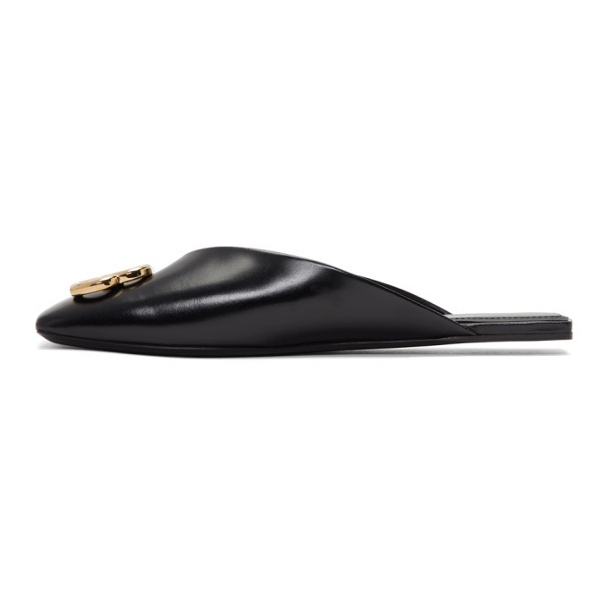 Balenciaga Black Double Square BB Flat Mules Balenciaga