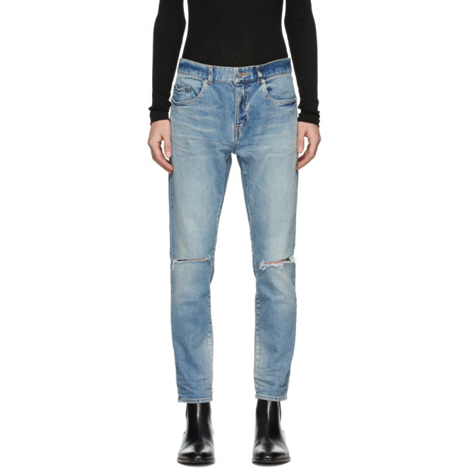 Photo: Saint Laurent Blue Distressed Slim Jeans