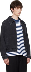 AMI Paris Black 'Tonal Ami de Coeur' Zipped Denim Jacket
