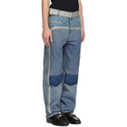 Marine Serre Blue Regenerated Denim Belted Baggy Jeans