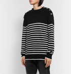 Balmain - Ribbed Striped Virgin Wool Sweater - Black