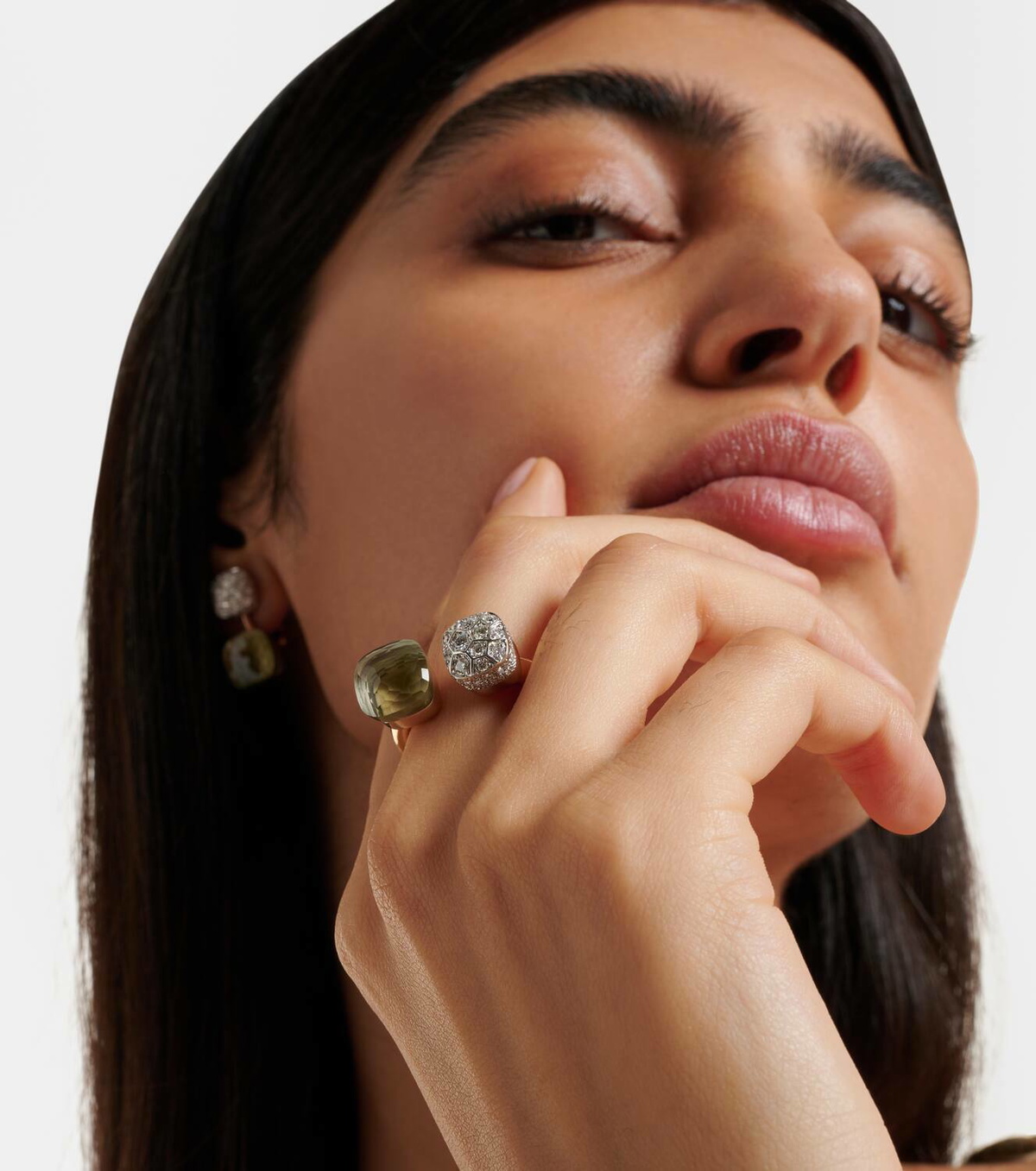 Pomellato Nudo 18kt rose and white gold ring with diamonds and prasiolite