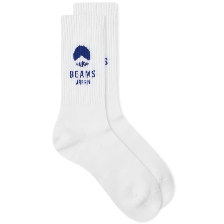 Photo: BEAMS JAPAN Logo Sock in White/Blue