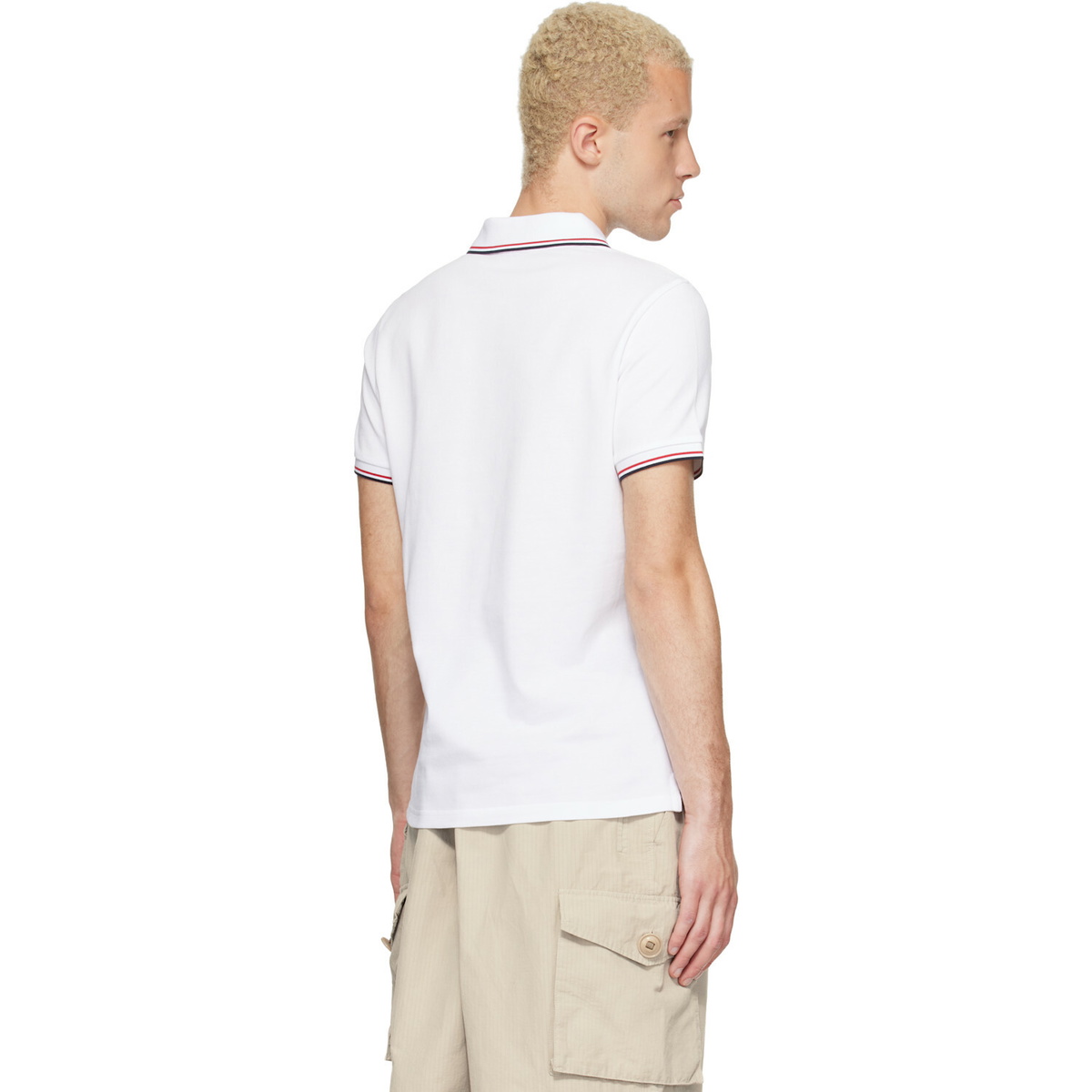 Moncler White Tricolor-Trimmed Cotton Piquet Polo
