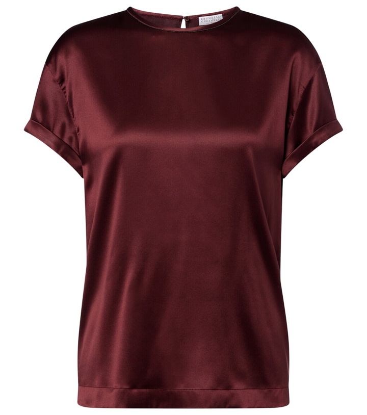 Photo: Brunello Cucinelli Monili silk-blend satin T-shirt