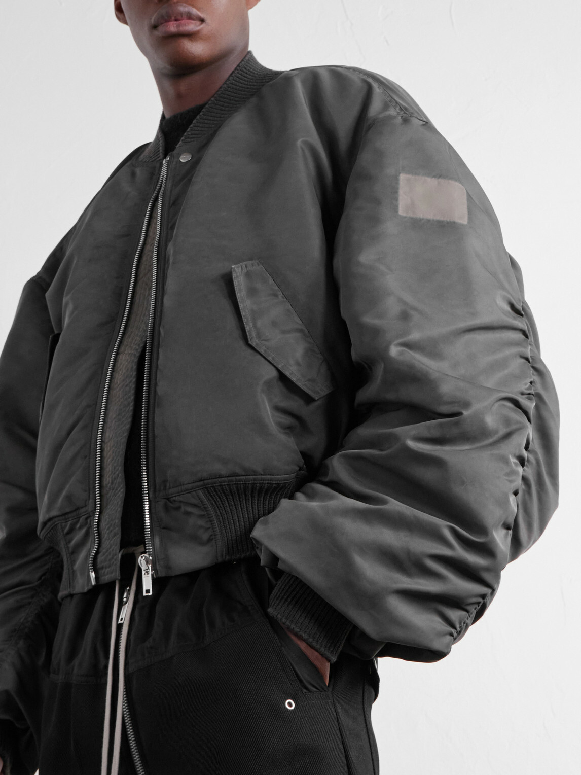Rick Owens - Cropped Appliquéd Shell Bomber Jacket - Gray