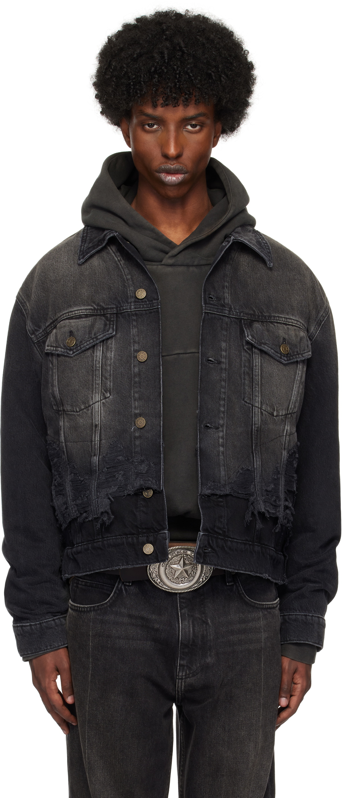 GUESS USA Black Distressed Denim Jacket