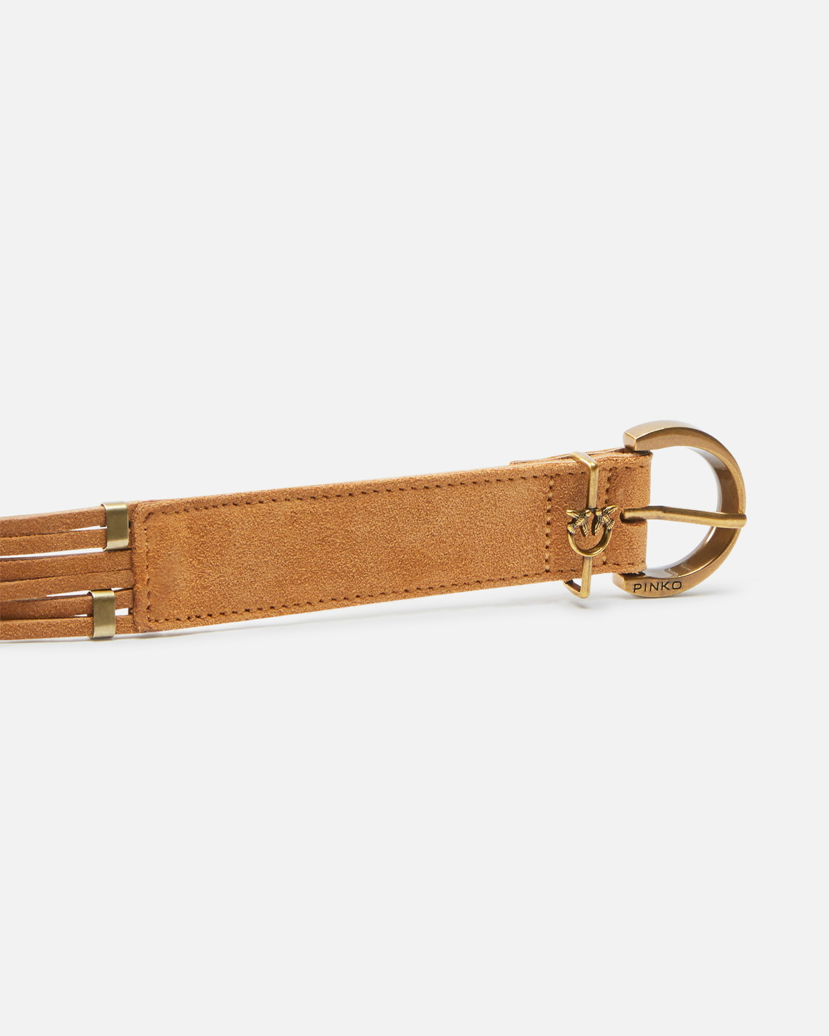 Pinko Suede Belt With Loops 3cm Nougat Mix Gal. Gold Nikel