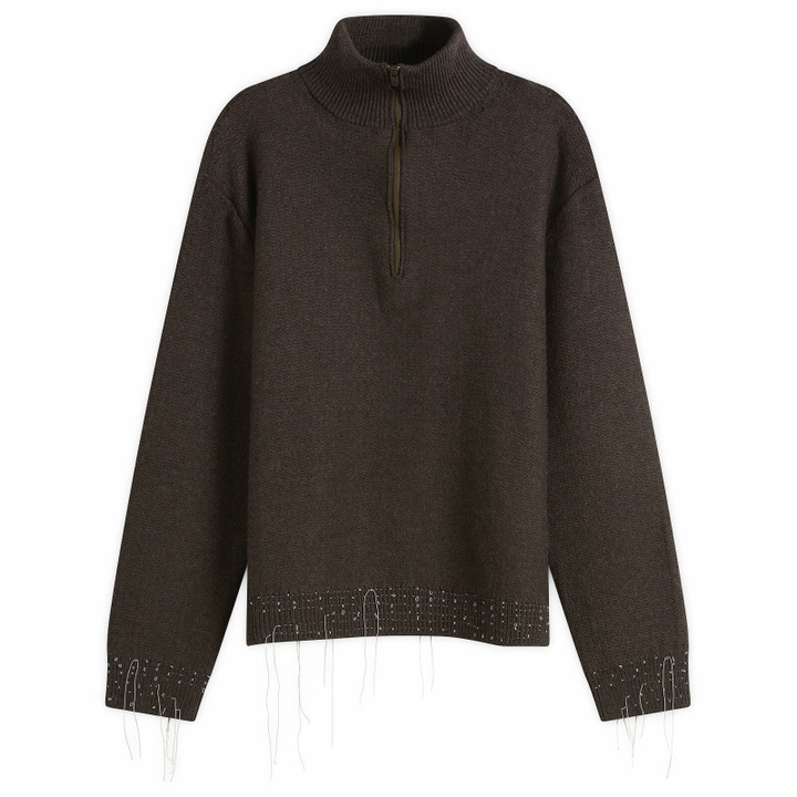 Photo: Maison Margiela Men's Wool Distress Half Zip Knit in Brown
