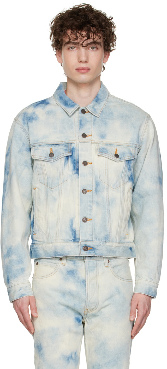 SEEKINGS Blue Bleached Denim Jacket