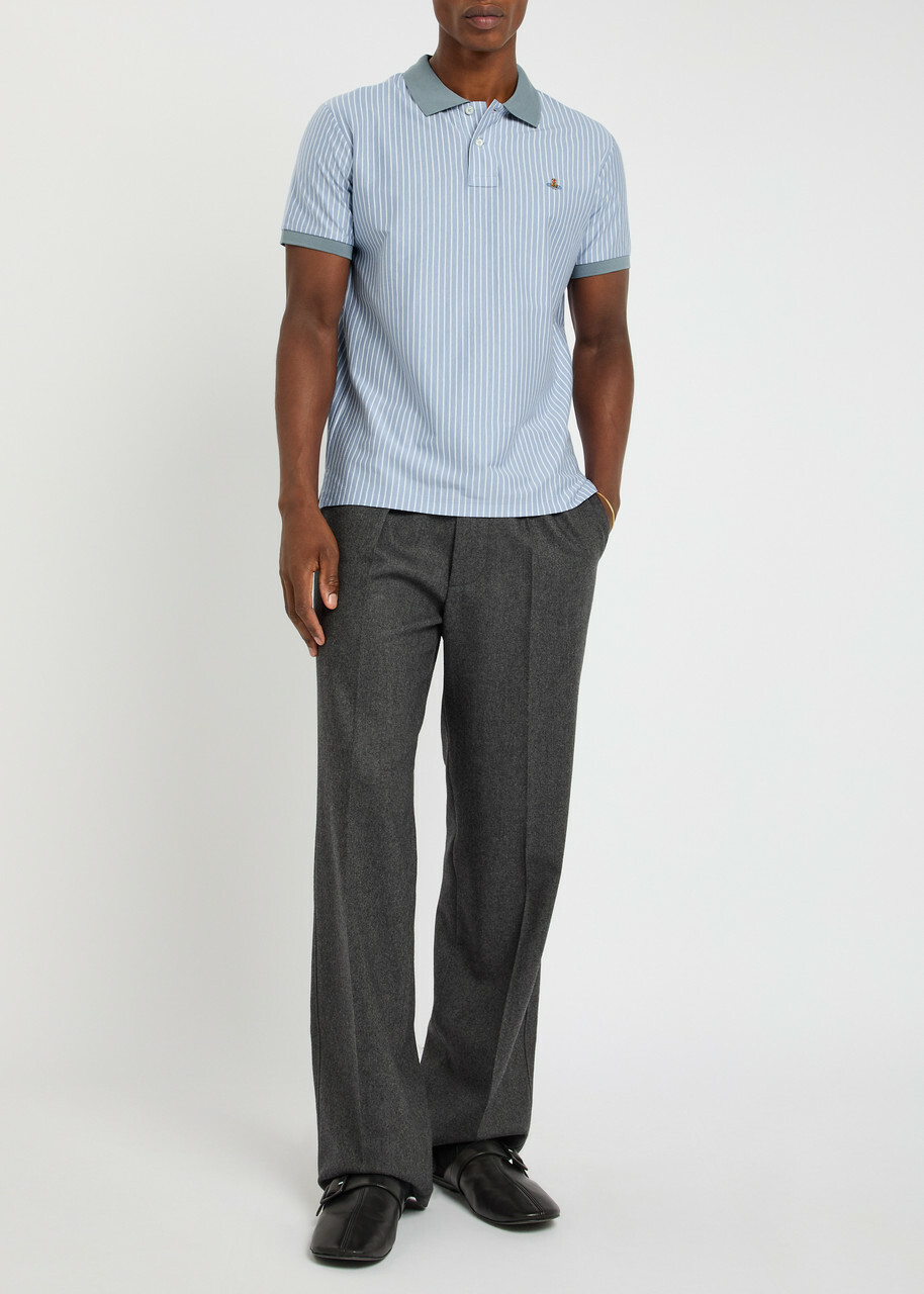 Vivienne Westwood Classic Striped Cotton Polo Shirt White And Blue